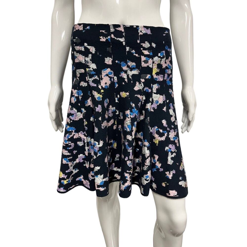 KENZO Navy Blue Knit Floral Printed A-Line Pleated Mini Short Skirt L